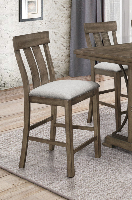 2 Piece Brown Oak & Gray Fabric Counter Height Dining Chair Rustic Farmhouse Style Standard Dining Height Upholstered Seat Wooden Furniture