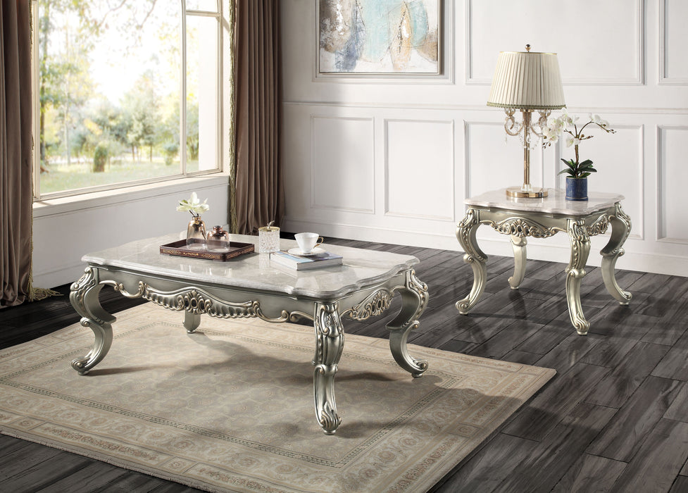 Acme Miliani Coffee Table, Natural Marble & Antique Bronze Finish