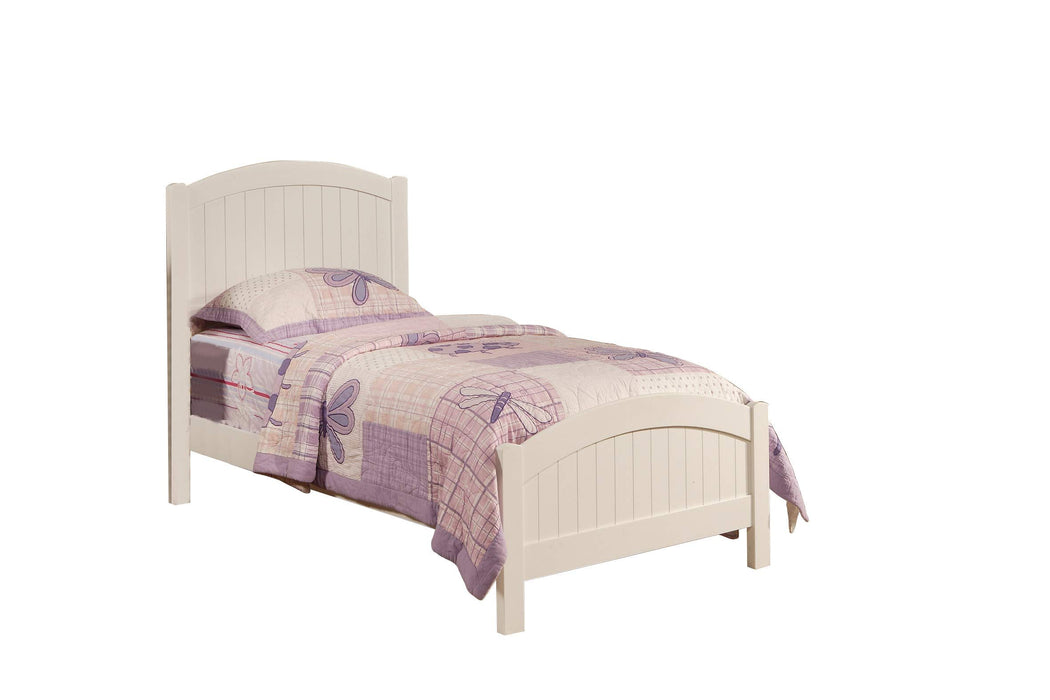 White Color Twin Size Bed Youth Bedroom Furniture Vertical Lines Carved Headboard Plywood
