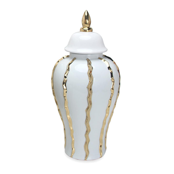 Ceramic Ginger Jar With Gold Accents - Timeless Home Decor Elegant White