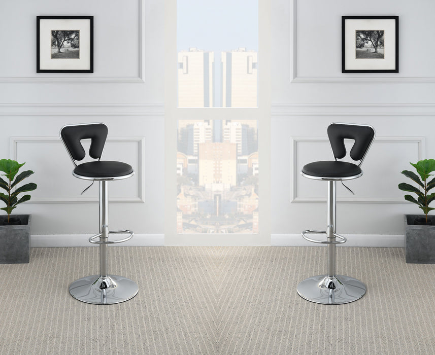 Adjustable Bar Stool Gas Lift Chair Black Faux Leather Chrome Base Metal Frame Modern Stylish (Set of 2) Chairs
