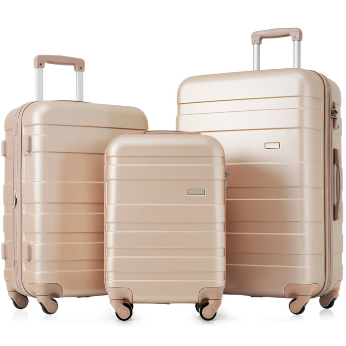 Luggage Sets New Model Expandable Abs Hardshell 3 Pieces Clearance Luggage Hardside Lightweight Durable Suitcase Sets Spinner Wheels Suitcase With Tsa Lock 20''24''28'' - Champagne