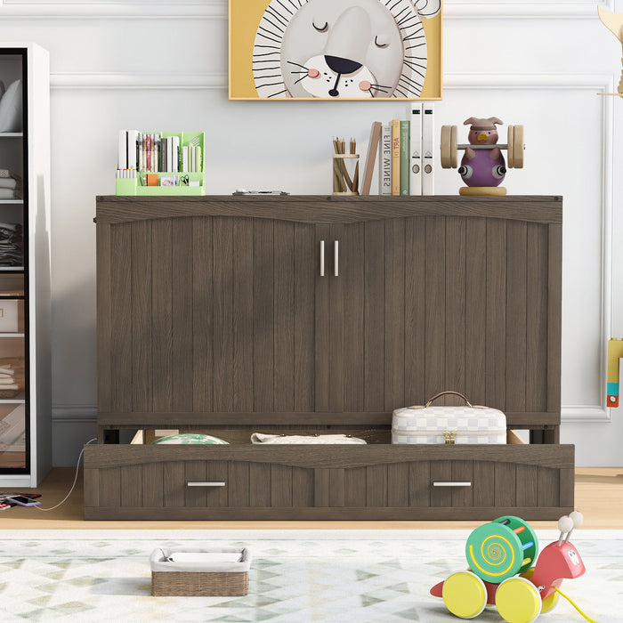 Queen Size Murphy Bed With Built-In Charging Station, Antique Gray
