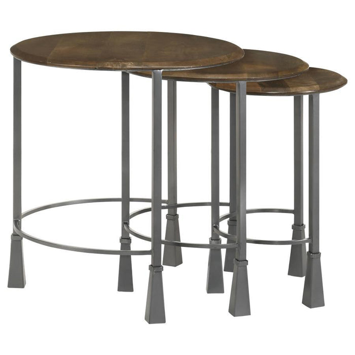 Deja - 3 Piece Round Nesting Table - Natural And Gunmetal Unique Piece Furniture