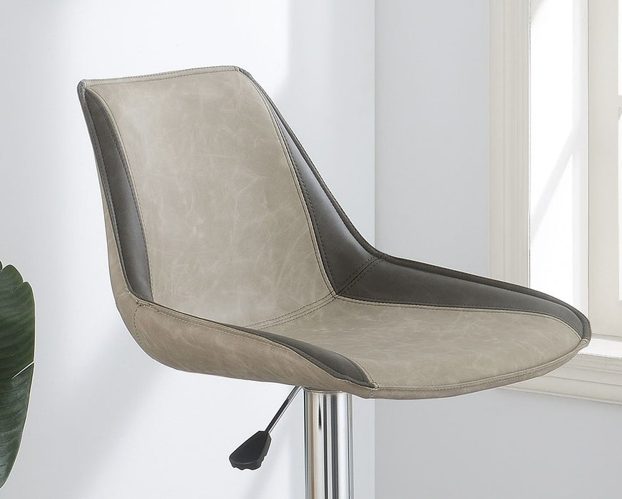 Dining Kitchen Adjustable Bar Stool Chair Light Grey Wax Polyurethane Leather Chrome Base Modern (Set of 2) Chairs / Bar Stool