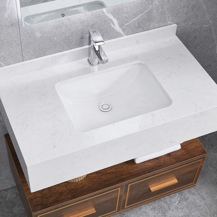 White Rectangular Undermount Bathroom Sink With Overflow