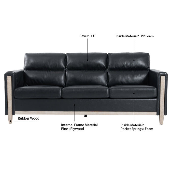 Comfortable Solid Wood Three-Seater Sofa - Soft Cushions, Durable And Long-Lasting - Black