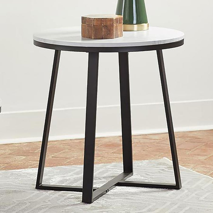 Hugo - Metal Base Round End Table - White And Matte Black Unique Piece Furniture