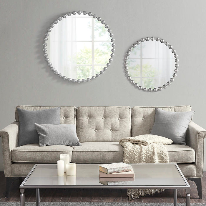Beaded Round Wall Mirror - Silver