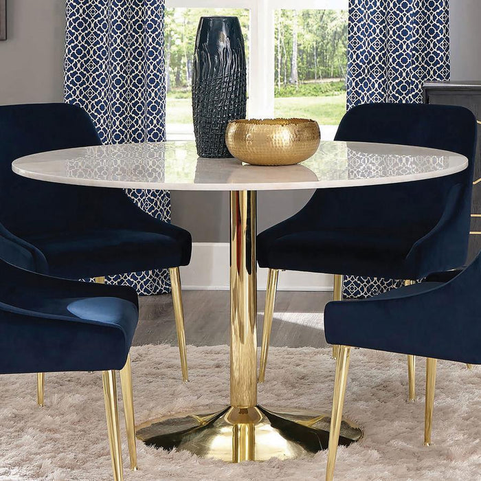 Kella - Round Marble Top Dining Table - White And Gold Unique Piece Furniture