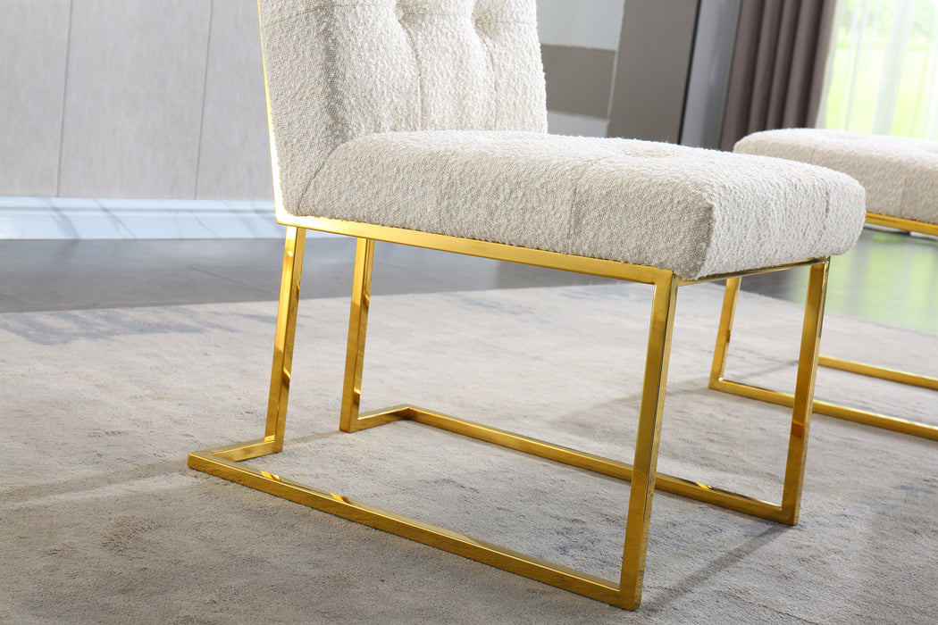 Modern Linen Dining Chair (Set of 2), Tufted Design And Gold Finish Stainless Base