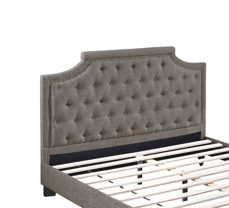 Modern Style Brown Polyfiber American Traditional 1 Pieces California King Size Bed Only Button Tufted Headboard Footboard Bedroom Furniture