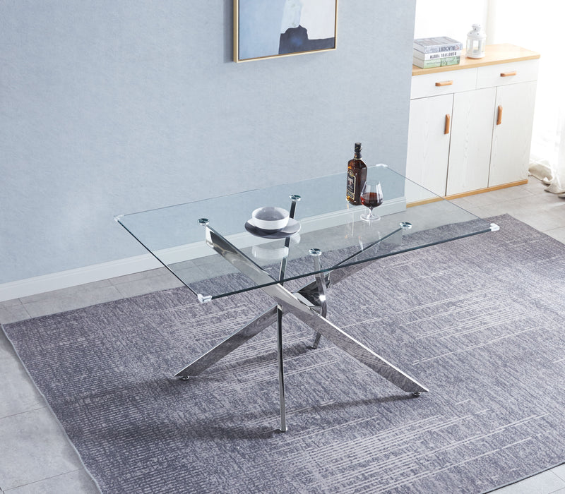 Modern Glass Table For Dining Room / Kitchen, Thick Tempered Glass Top, Chrome Steel Base