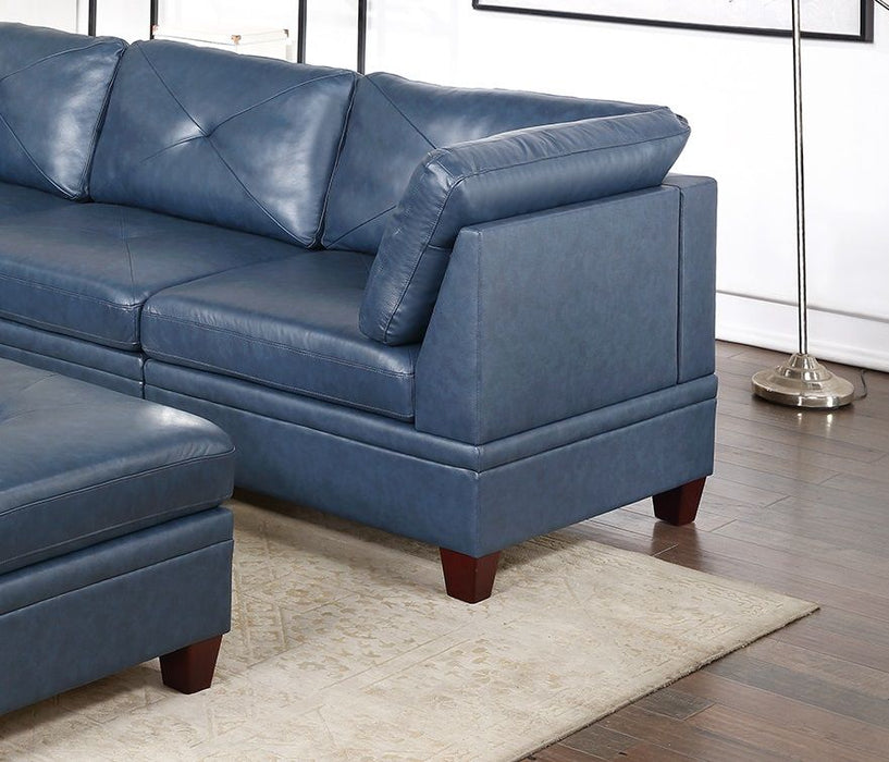 Genuine Leather Ink Blue Tufted 6 Pieces Modular Sofa Set 3 Corner Wedge 2 Armless Chair 1 Ottoman Living Room Furniture Sofa Couch
