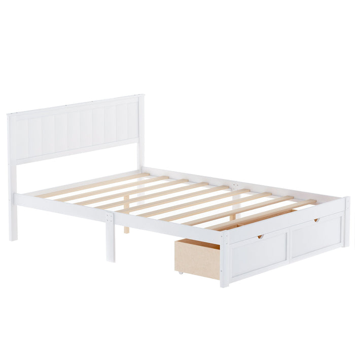 Full Size Platform Bed With Under Bed Drawers, White