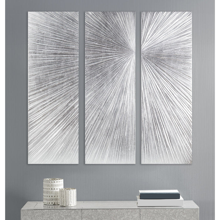 Hand Painted Triptych 3 Piece Dimensional Resin Wall Art Set - Silver