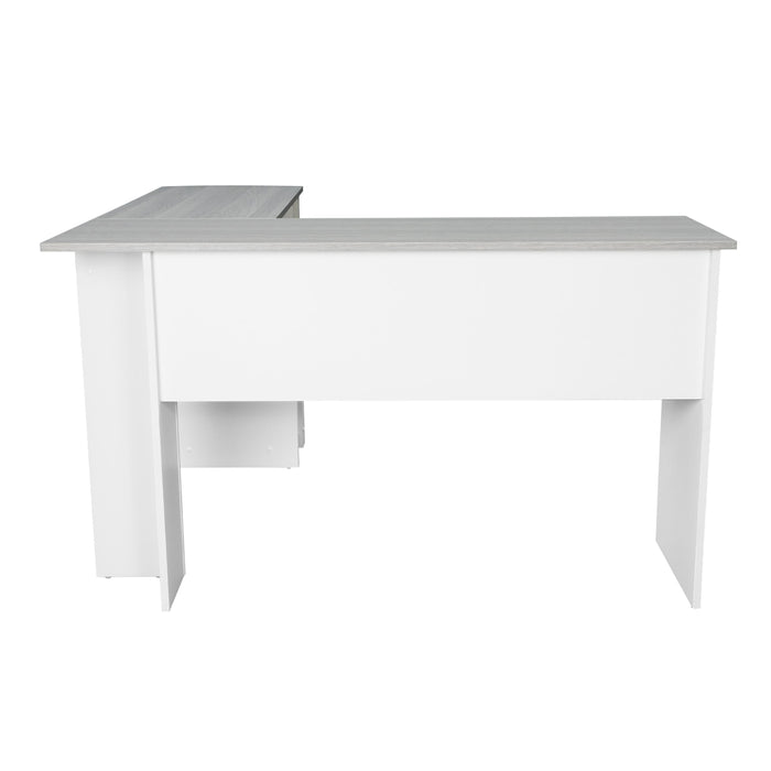 Techni Mobili Modern Shaped Desk With Side Shelves, Gray