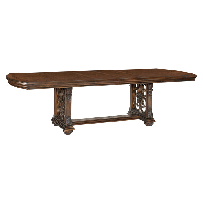 Traditional Formal Dining Room Furniture 1 Piece Table With Separate Extension Leaf Classic Routed Pilasters, Moldings And Decorative Pediments Dark Oak Finish