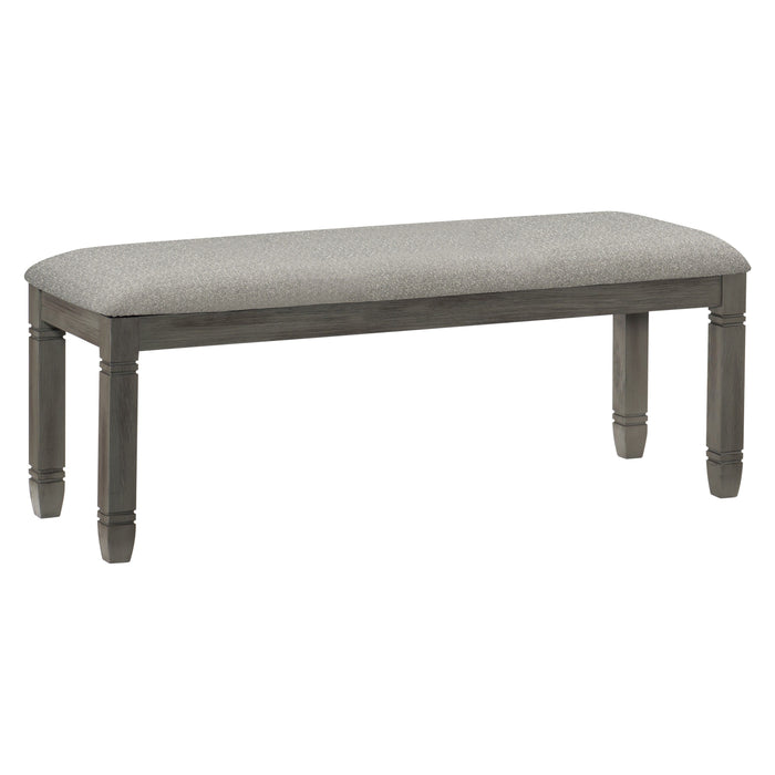 Wood Frame Dining Bench 1 Piece Antique Gray Finish Frame With Neutral Tone Gray Fabric Seat