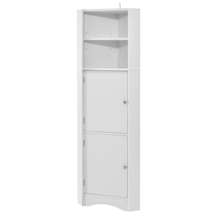 Tall Bathroom Corner Cabinet, Freestanding Storage Cabinet With Doors And Adjustable Shelves, MDF Board, White