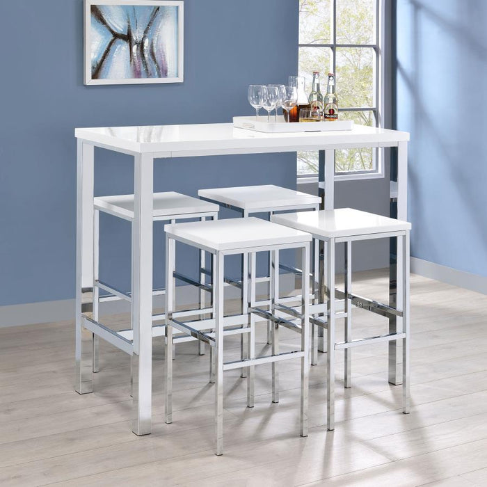 Natividad - 5 Piece Bar Set - White High Gloss And Chrome Unique Piece Furniture