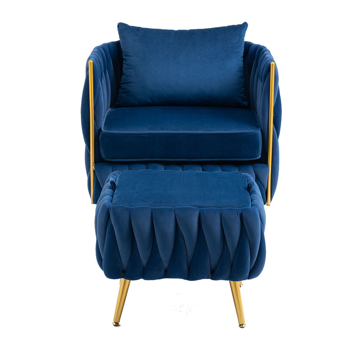 Coolmore Accent Chair With Storage Ottoman Chair Tufted Barrel Chair Set Arm Chair For Living Room Bedroom - Blue