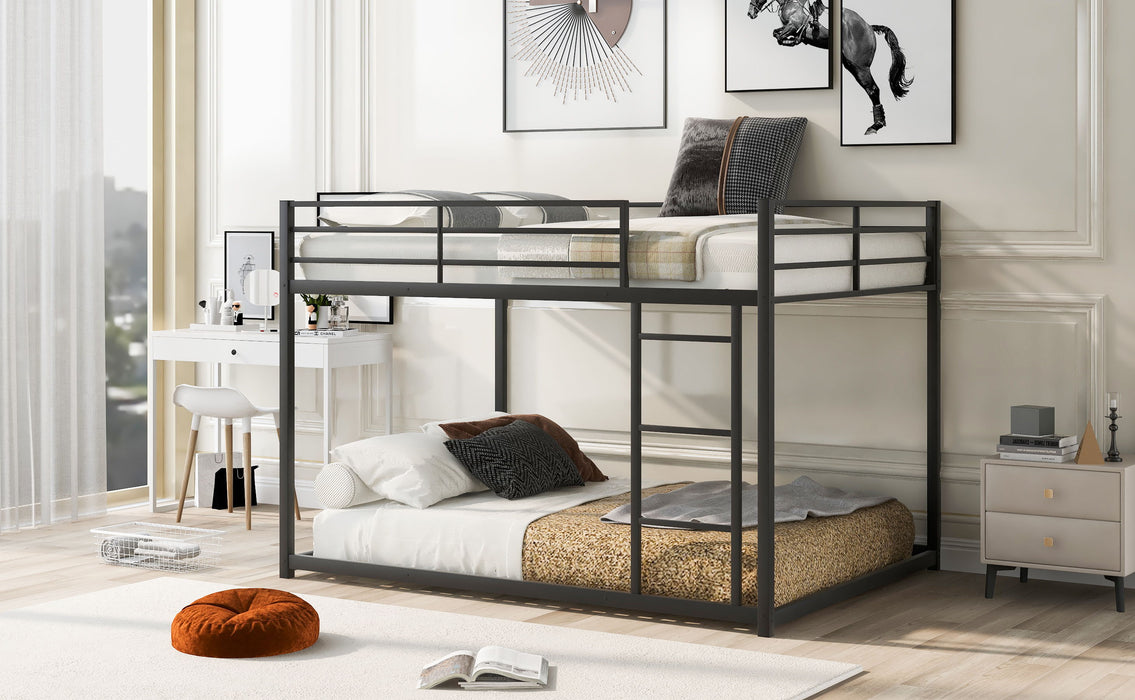 Full Over Full Metal Bunk Bed, Low Bunk Bed With Ladder, Black