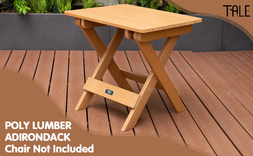 Tale Adirondack Portable Folding Side Table Square All Weather And Fade Resistant Plastic Wood Table Perfect For Outdoor Garden, Beach, Camping, Picnics Brown