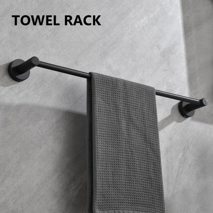 6 Piece Bathroom Towel Rack Set, Wall Mount - Black