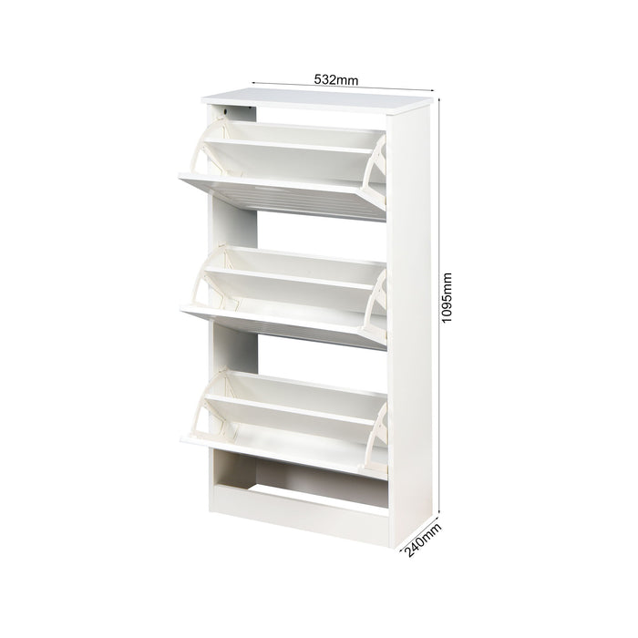 Wooden Shoe Cabinet For Entryway, White Shoe Storage Cabinet With 3 Flip Doors