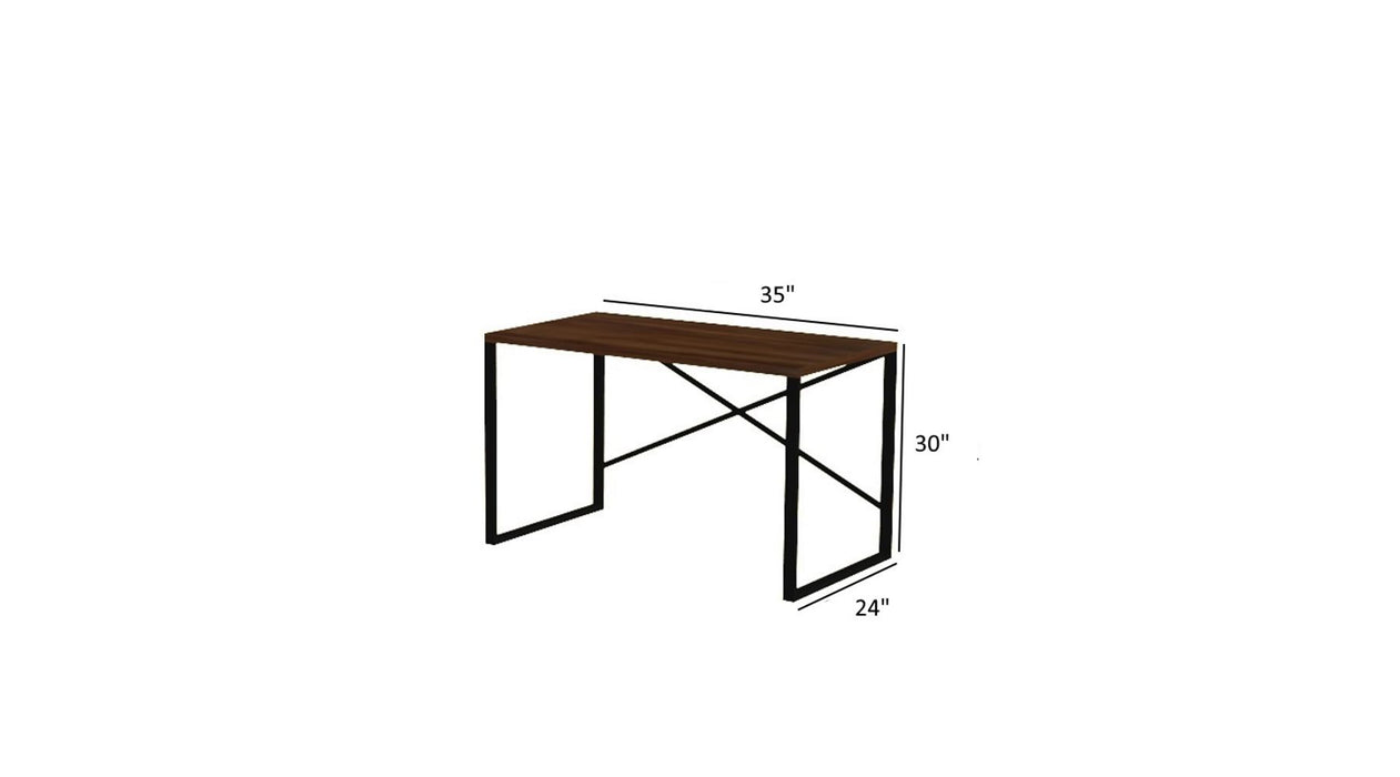 Furnish Home Store Lator Black Metal Frame 35" Wooden Top Small Writing And ComPuter Desk For Teens Bedroom, Walnut