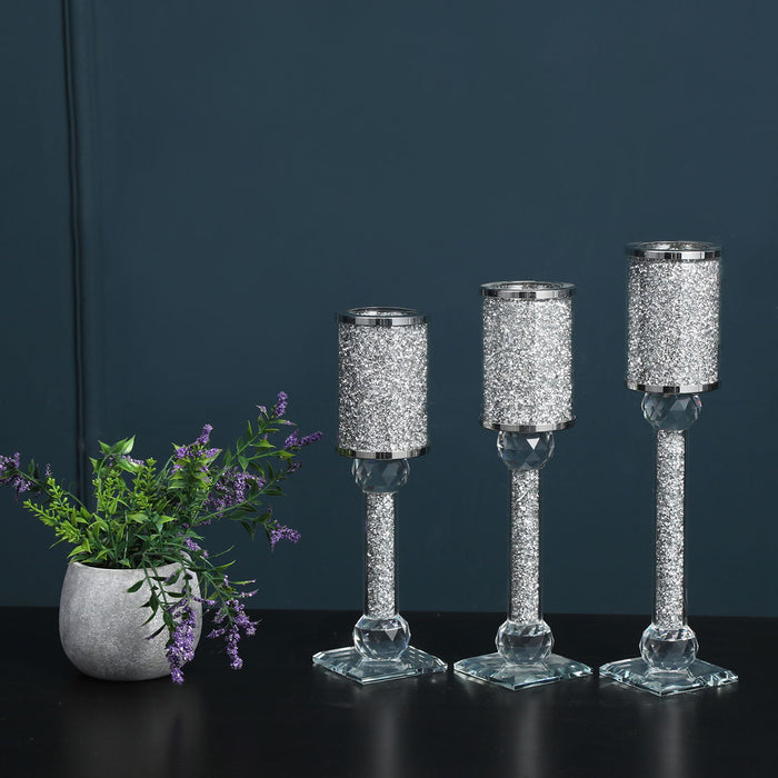 Ambrose Exquisite 3 Piece Candle Holder Set - Silver