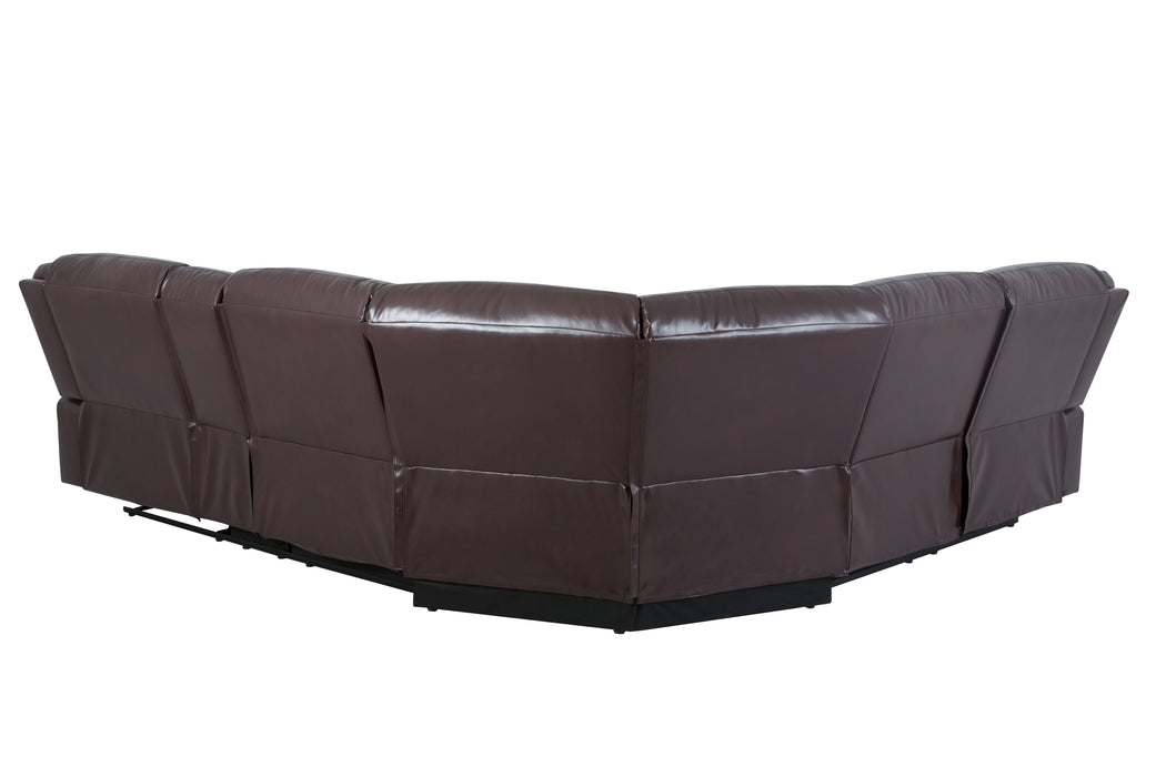 L-Shape Breath Leather Manual Reclining Sectional Sofa Set, Brown