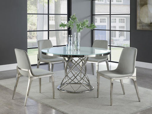 Irene - 5 Piece Round Glass Top Dining Set - White And Chrome Unique Piece Furniture