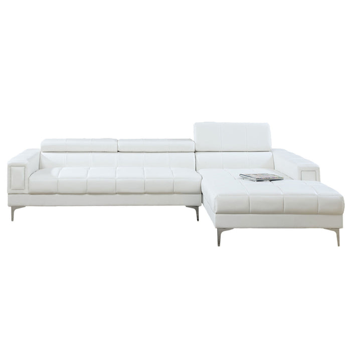 Bonded Leather Sectional Sofa With Adjustable Headrest In White