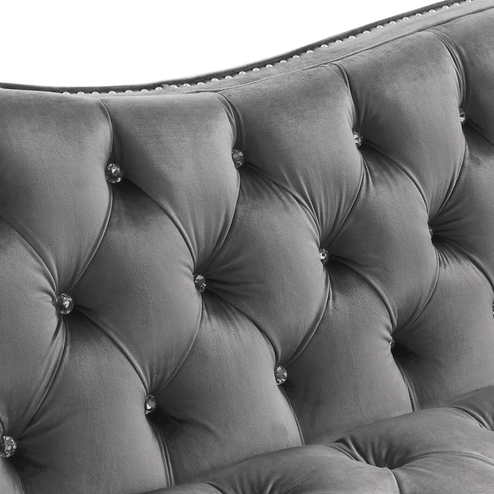Gray Light Luxury Crystal Feet Tufted 2 Person Sofa