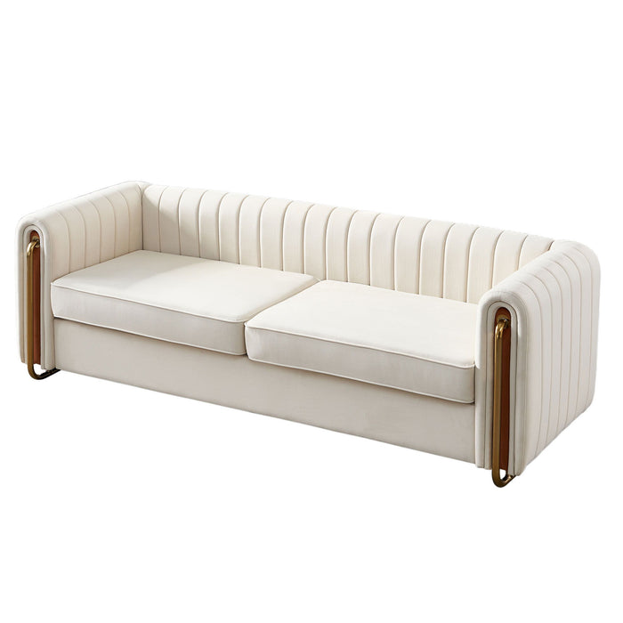 Modern Velvet Sofa Beige Color