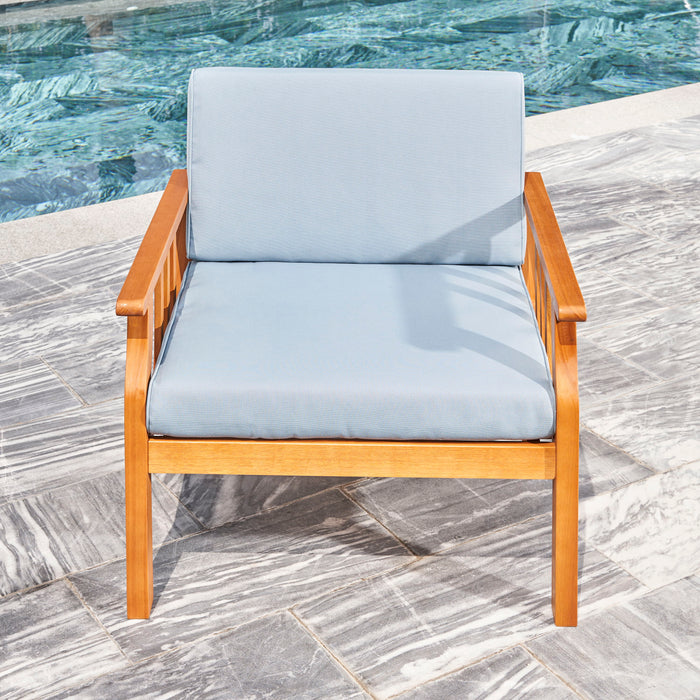Kapalua Honey Nautical Curve Eucalyptus Wooden Outdoor Sofa Chair With Cushion