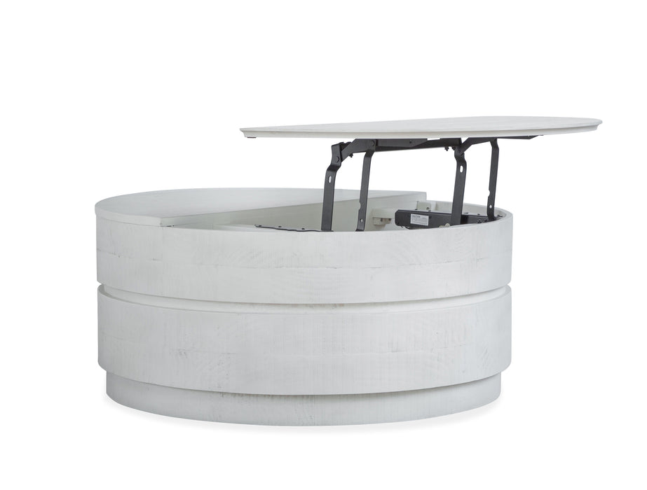 Claudette - Round Lift Top Cocktail Table With Casters - Alabaster