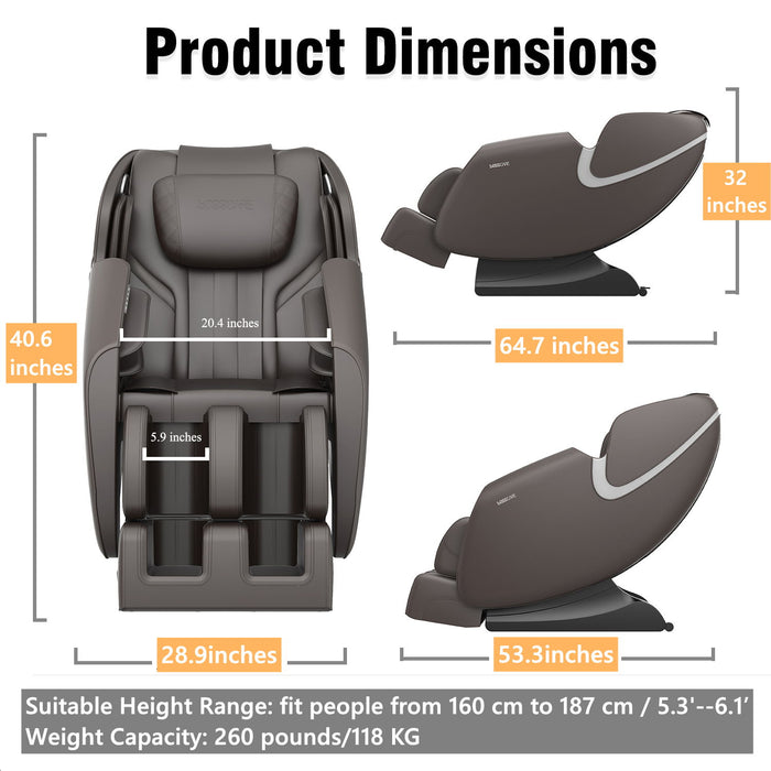 Bosscare Massage Chair Recliner With Zero Gravity, Full Body Airbag Massage Chair With Bluetooth Speaker, Foot Roller Brown