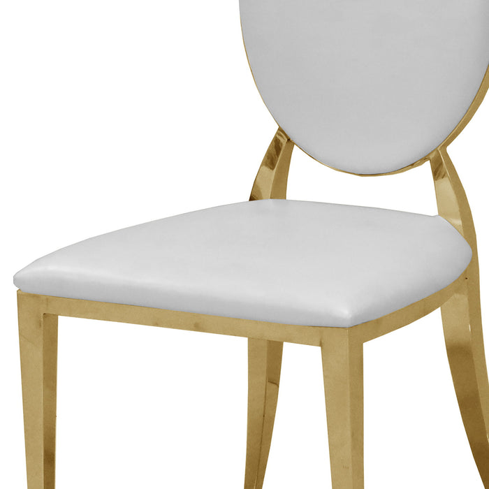 Leatherette Dining Chair (Set of 2) Oval Backrest Design And Stainless Steel Legs - White