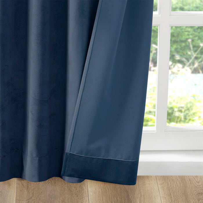 Room Darkening Poly Velvet Rod Pocket / Back Tab Curtain Panel Pair Navy