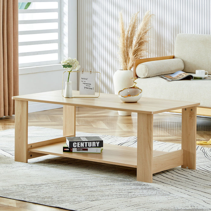 A Modern And Practical Log Colored Textured Coffee Table, Tea Table. The Double - Layer Coffee Table Is Made Of MDF Material. Suitable For Living Room