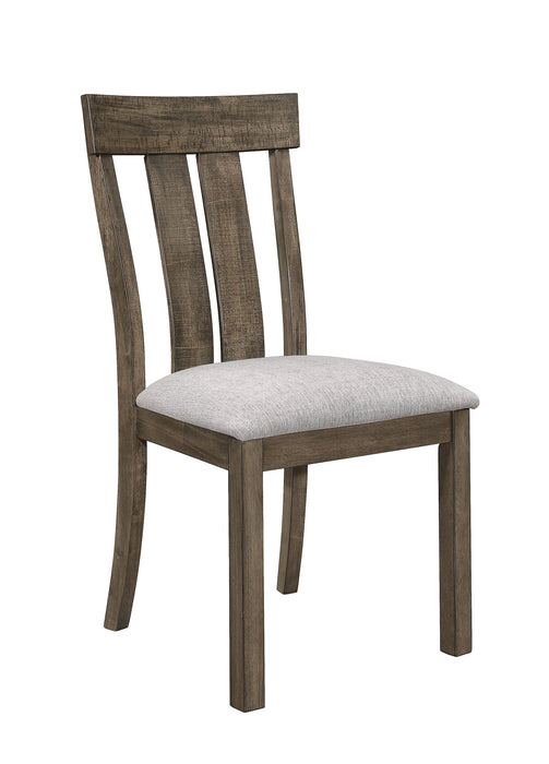 2 Pieces Brown Oak & Gray Fabric Dining Chair Rustic Farmhouse Style Standard Dining Height Upholstered Seat Wooden Furniture