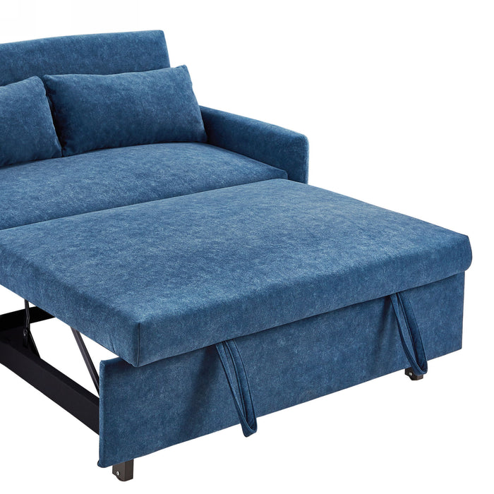 Pull Out Sleep Sofa Bed Loveseats Sofa Couch With Adjsutable Backrest, Storage Pockets, 2 Soft Pillows, Usb Ports For Living Room, Bedroom, Apartment, Office, Blue