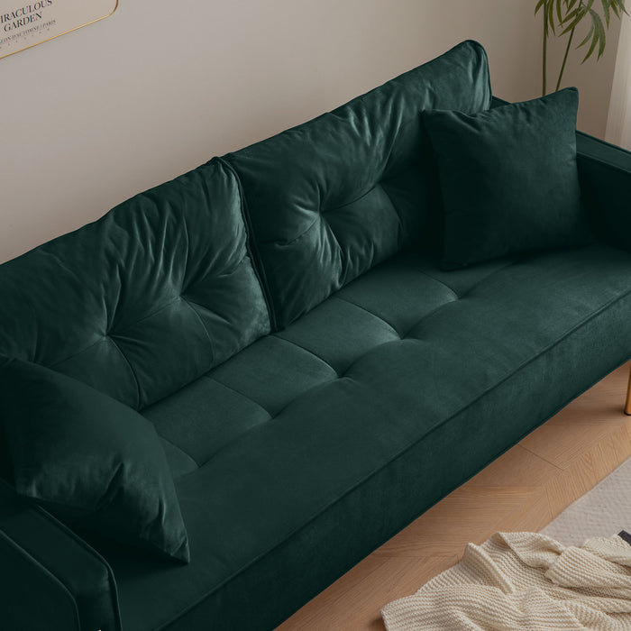 Velvet Sofa Couch Luxury Modern Upholstered 3 Seater Sofa With 2 Pillows For Living Room, Apartment And Small Space - Green