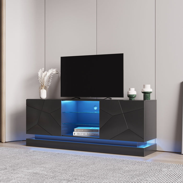 U - Can Modern, Stylish Functional TV Stand With Color Changing LED Lights, Universal Entertainment Center - Black