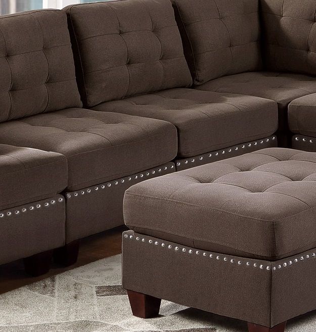 Living Room Furniture Tufted Armless Chair Black Coffee Linen Like Fabric 1 Piece Armless Chair Cushion Nail Heads Wooden Legs