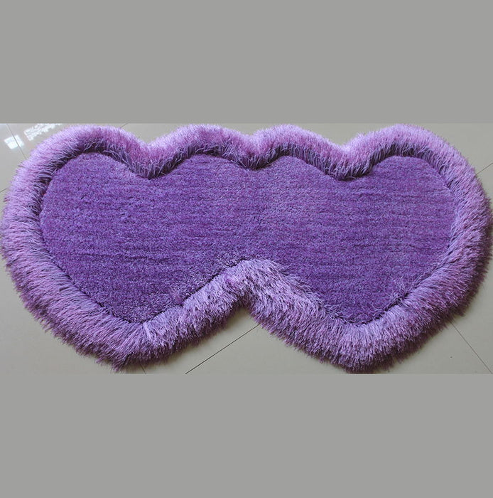 Double Heart Shape Hand Tufted 4 Inch Thick Shag Area Rug (28 In X 55 In) - Lavender Purple