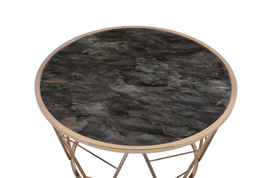 Cicatrix - Coffee Table - Faux Black Marble Glass & Champagne Finish Unique Piece Furniture
